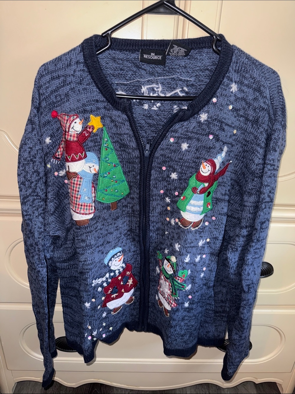 Navy Blue Holiday Snowman Zip Sweater